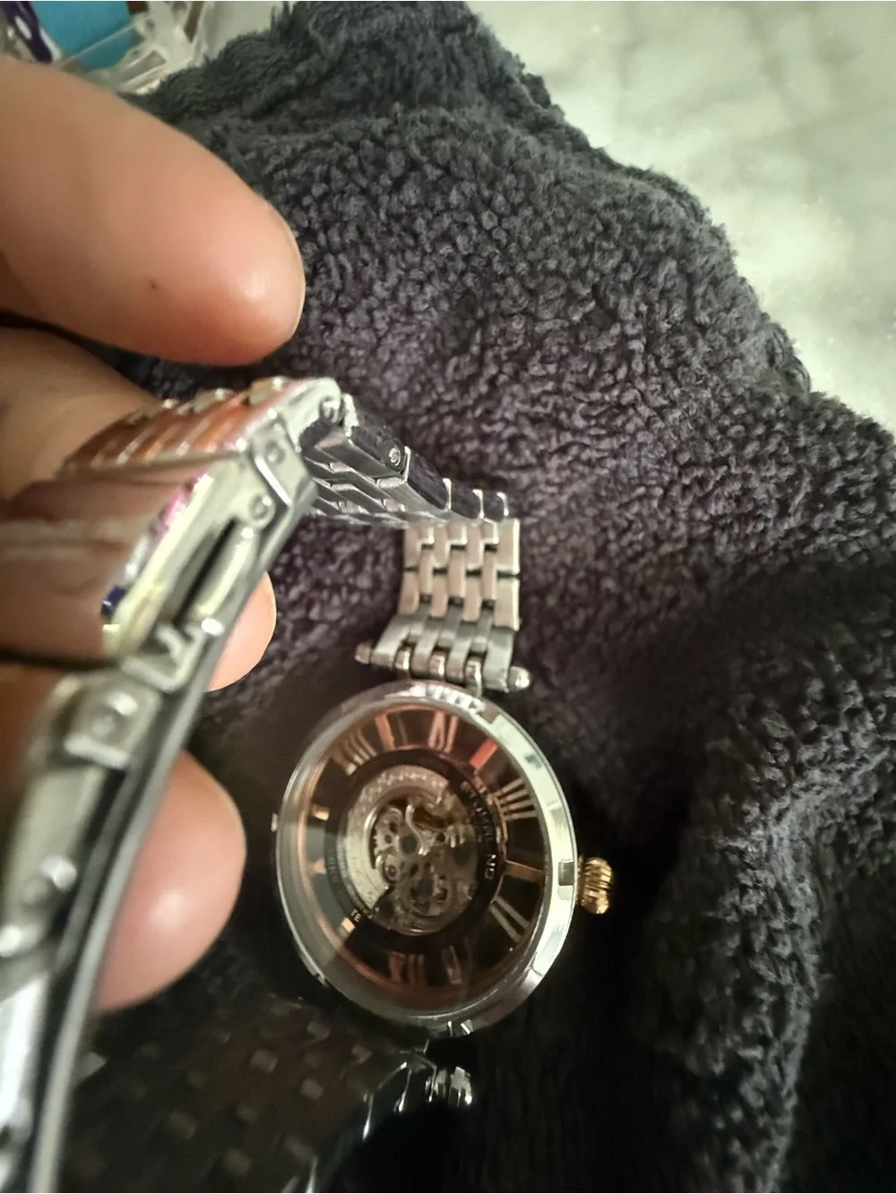 Stuhrling Original Women's Rose Gold & Silver Crystal Accent Watch - Navy Dial